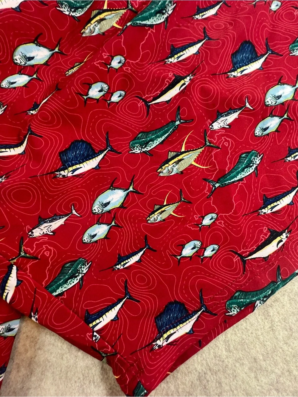 Ocean Coast Mens 2XLT Red Fish Print Swim Trunks Board Shorts